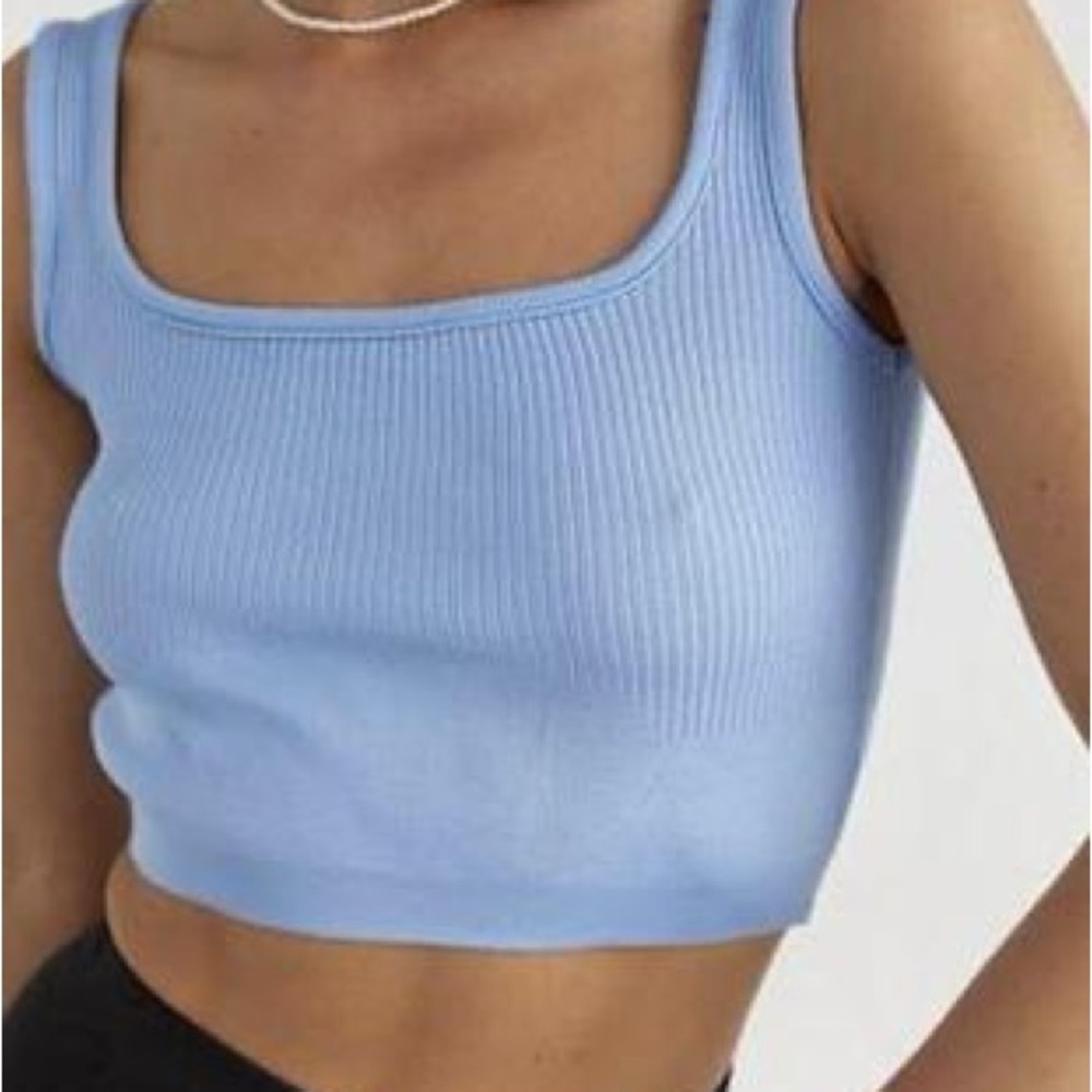 Zara Powder Blue Ribbed Crop Top Tank Top S/M